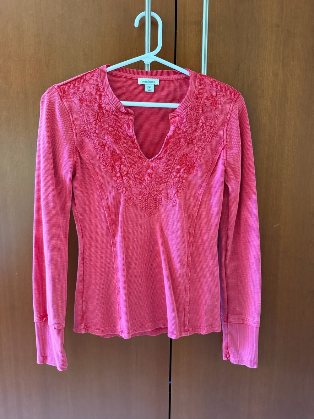 NWOT Sundance Larue Waffle Thermal Long Sleeve Tee in Lipstick sz Petite XS